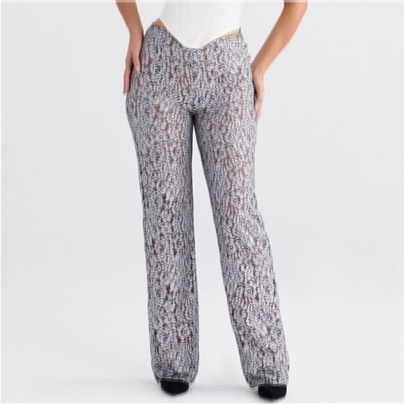 House of Cb Mara Silver Metallic Lace Trousers - Picture 1 of 7
